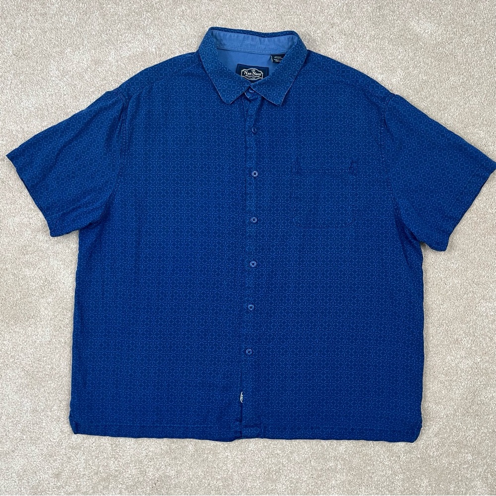 Nat Nast Luxury Original Shirt XL Blue Button Up Patterned Silk Blend Preppy Men